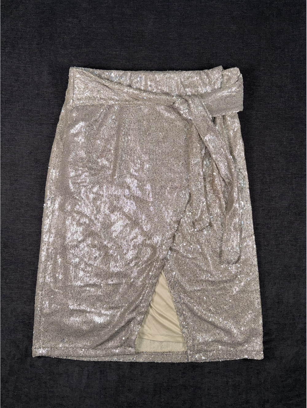Express Sequin Wrap Midi Skirt Size M Silver Sparkle, Medium